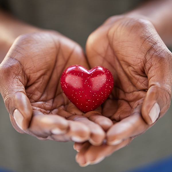 Close Up Of African Woman Hands Holding Red Heart In Solidarity