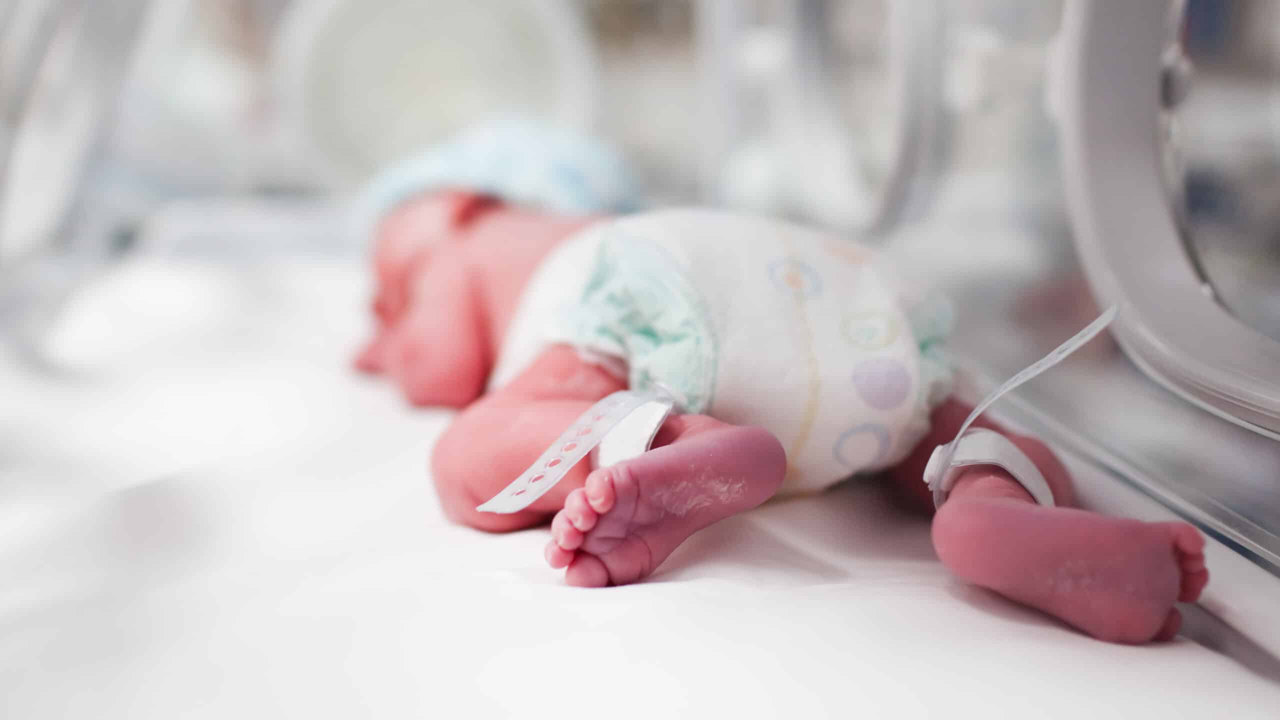 Newborn Baby Boy Covered In Vertix Inside Incubator